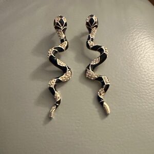 Elegant Black and Silver Snake Earrings